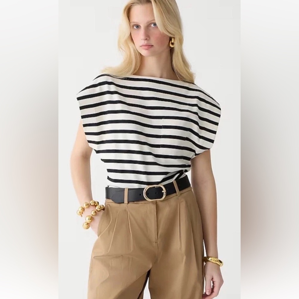 J Crew Boatneck Muscle T-shirt In Mariner Cotton Black Stripe Size S